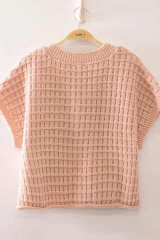 VERY J - 12W3719N-Waffle Texture Crop Cardigan