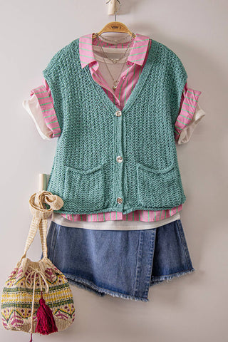 VERY J - 12W3377N-Button Down Knit Sweater Vest