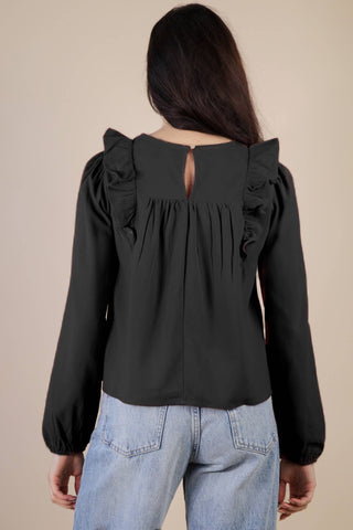 VERY J - NT11848-Casual Ruffle Shoulder Woven Blouse Top