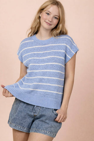 VERY J - 12W3319N-Striped Knit Sweater Vest Top