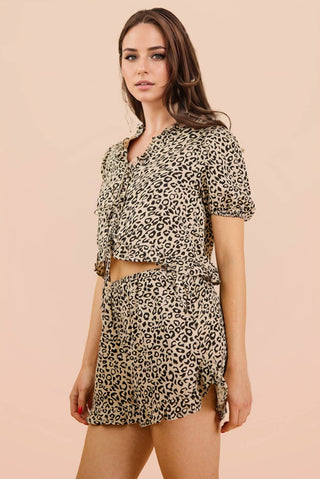 VERY J - NT12066SET-Leopard Printed Woven Top & Shorts Set