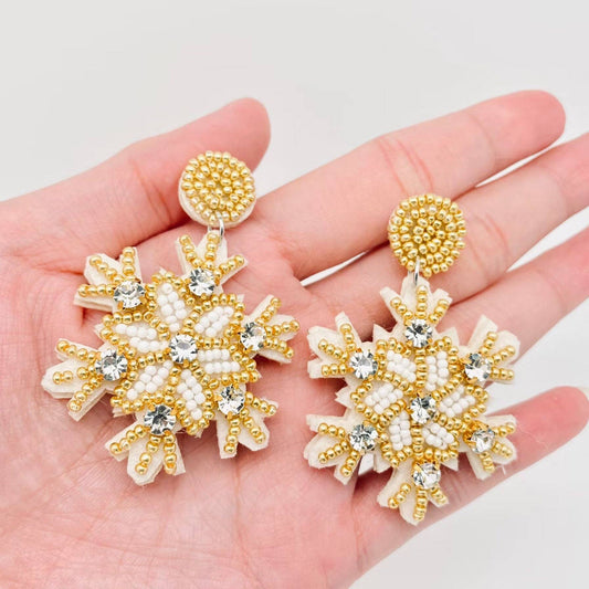 Mio Queena - Christmas Handmade Beaded Rhinestone Snowflake Earrings