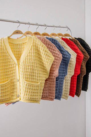 VERY J - 12W3719N-Waffle Texture Crop Cardigan
