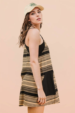 VERY J - ND31600-Comfy Striped Knit Mini Dress W/ Shorts Inside