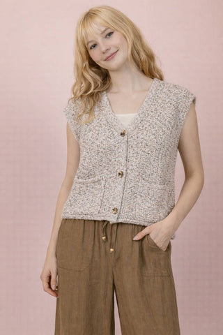 VERY J - 12W3377N-Button Down Knit Sweater Vest