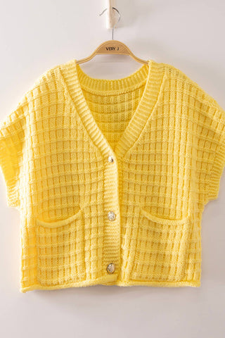 VERY J - 12W3719N-Waffle Texture Crop Cardigan
