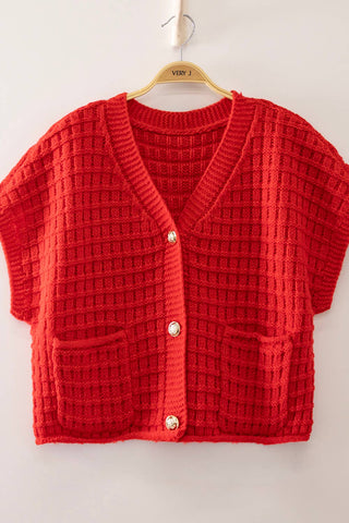 VERY J - 12W3719N-Waffle Texture Crop Cardigan