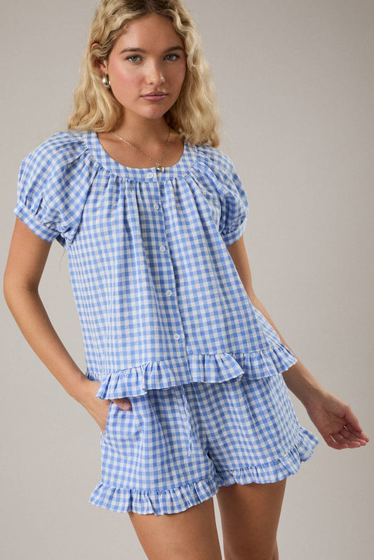 Puff Sleeve Gingham Top