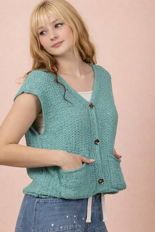 VERY J - 12W3377N-Button Down Knit Sweater Vest