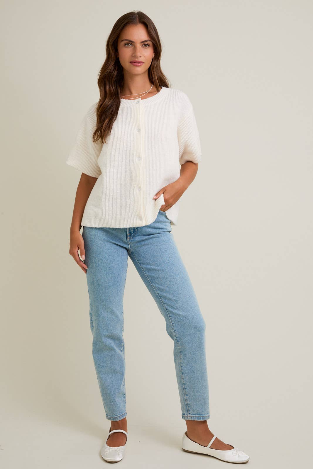 Round Neck Short Sleeve Cardigan