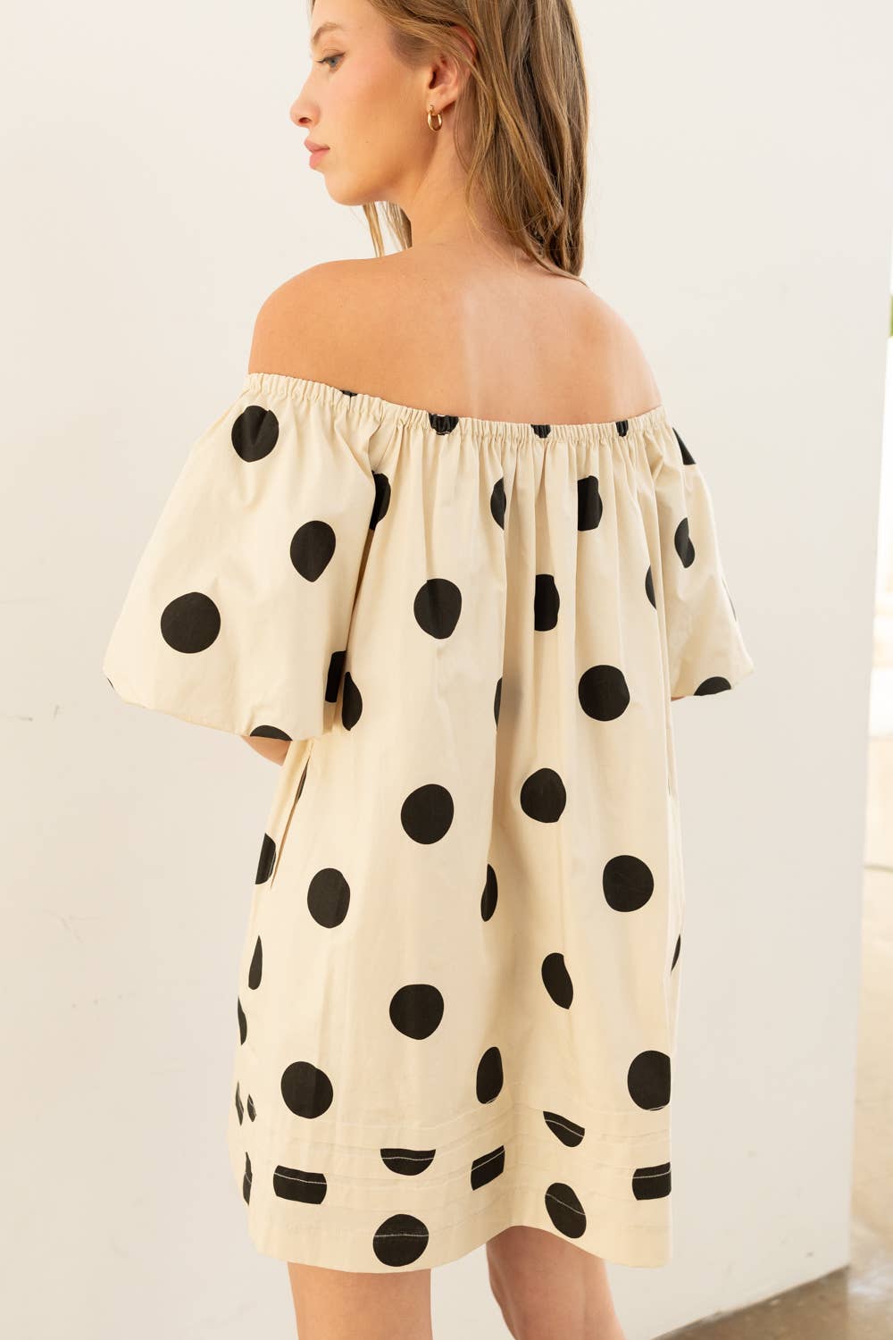 Off-Shoulder Polka Dot Mini Dress
