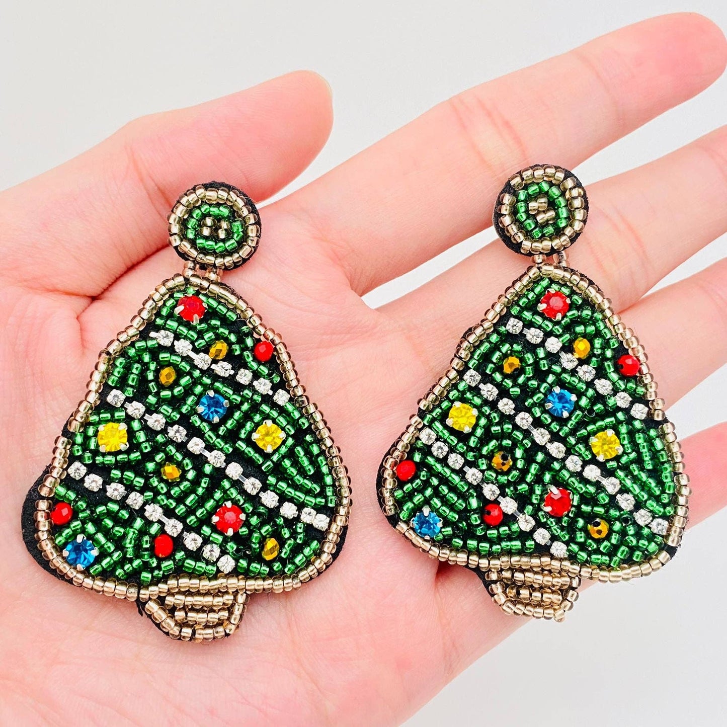 Christmas Tree Glass Beads Hand-woven Earrings