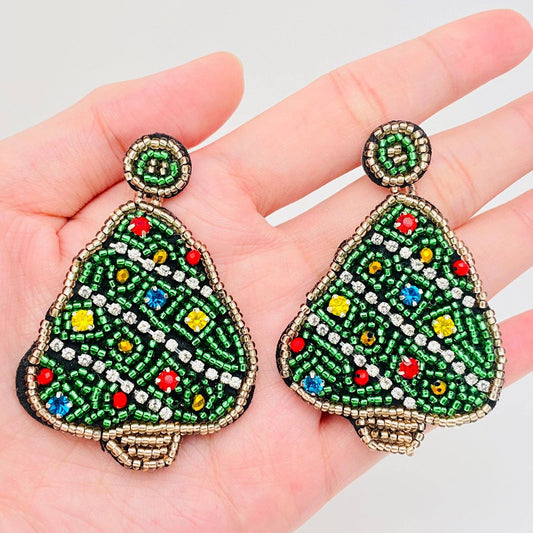 Christmas Tree Glass Beads Hand-woven Earrings