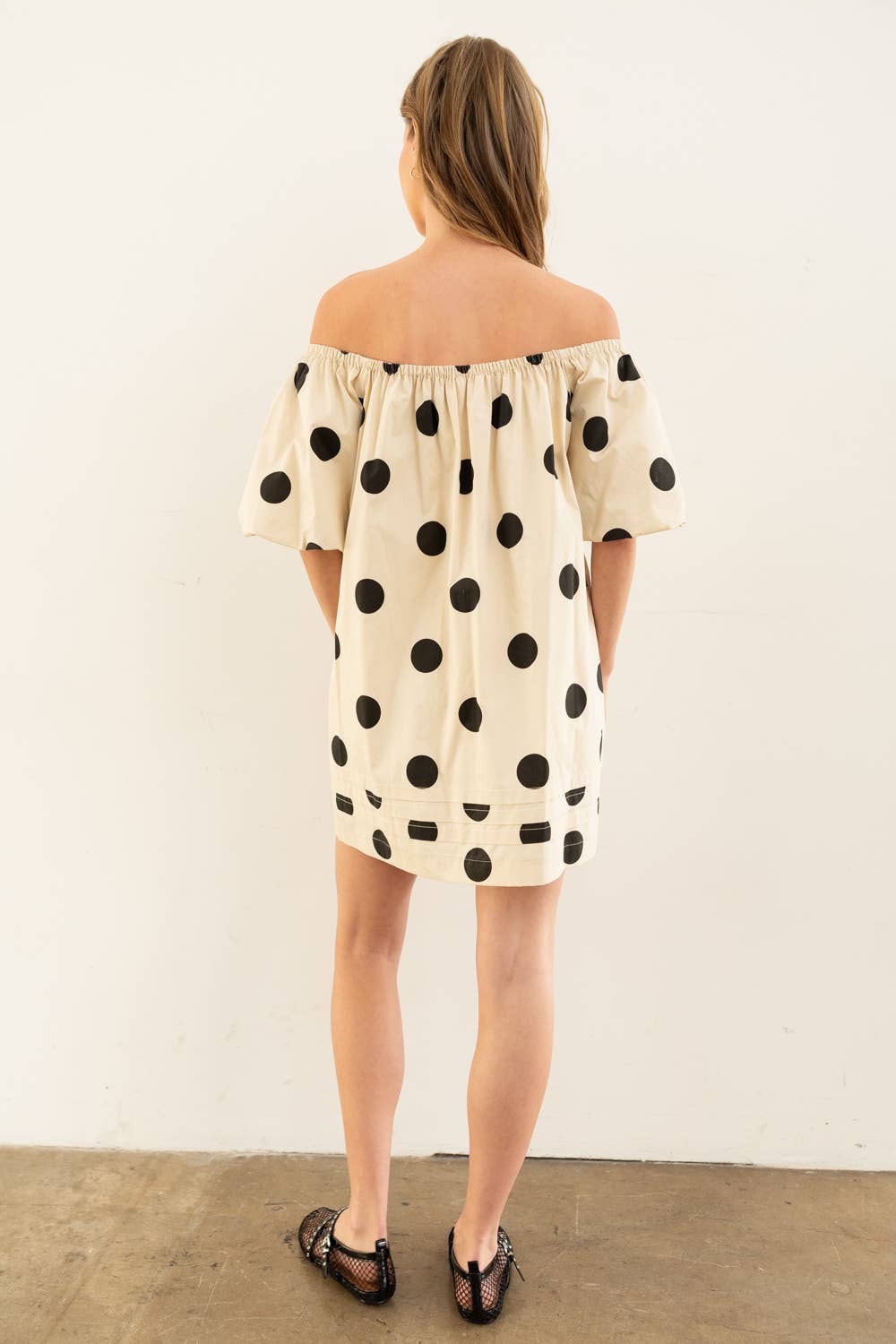 Off-Shoulder Polka Dot Mini Dress