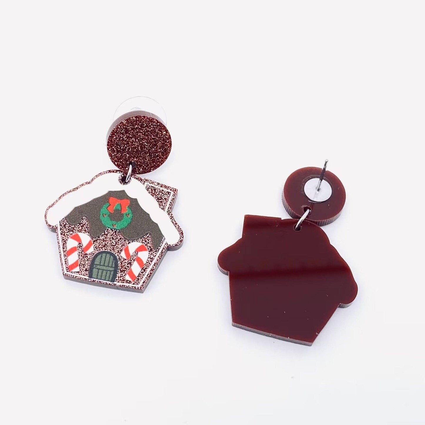 Christmas Acrylic Gingerbread House Post Earrings