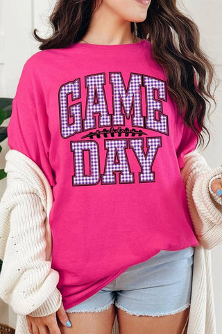 COLORBEAR - Purple Gingham Game Day Graphic Heavy Cotton Tee