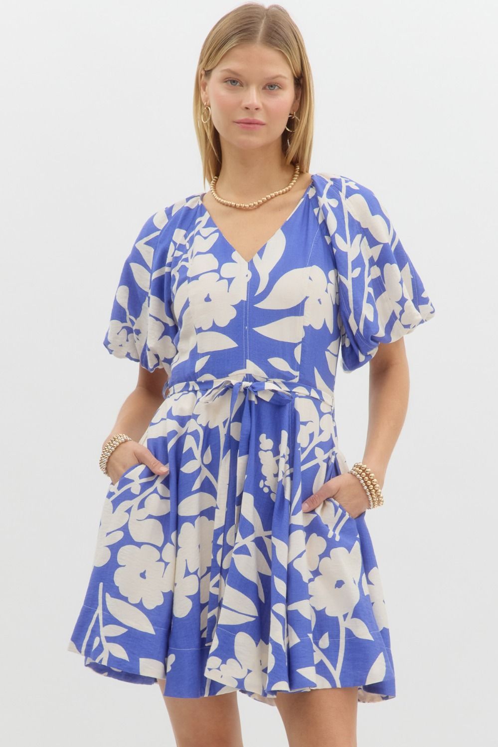 Blue & Cream Floral Dress