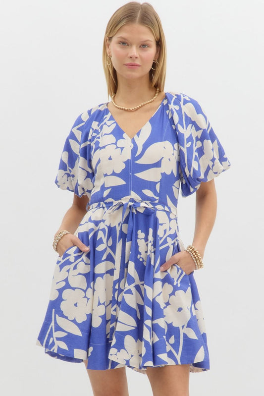 Blue & Cream Floral Dress