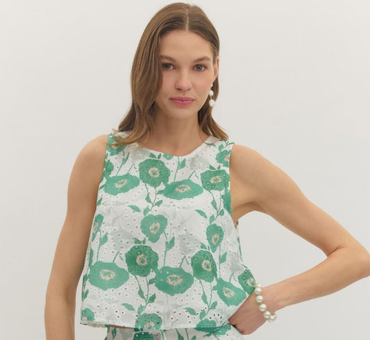 Green Floral Sleeveless Top