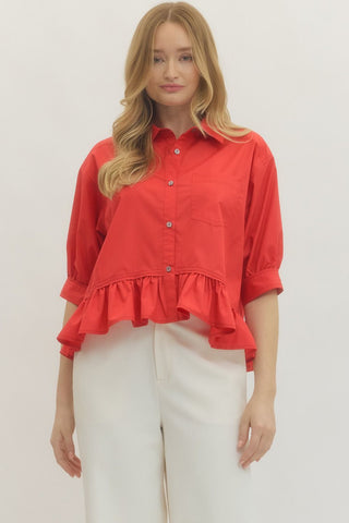 Red Ruffle Trim Top