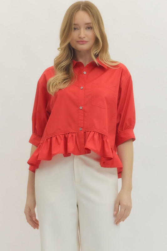 Red Ruffle Trim Top