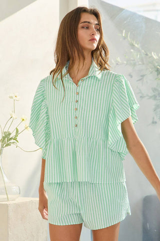 Ruffle Sleeves Mint Top