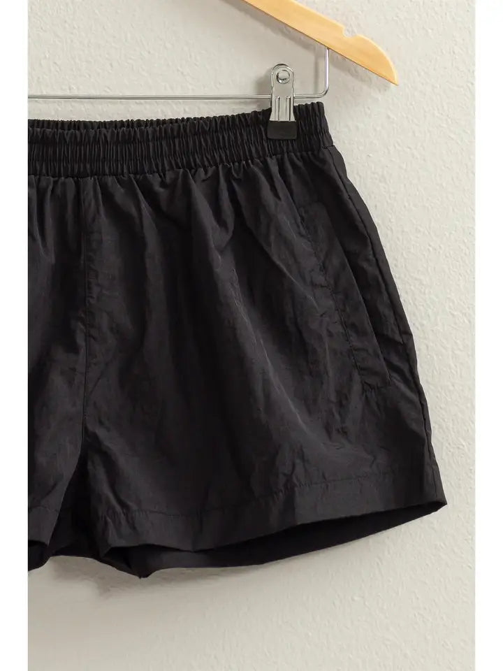 Mid- Waist Nylon Shorts - Black