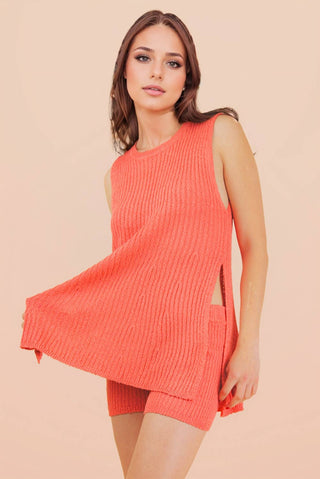 VERY J - 12W3359NSET-Knit Sweater Comfy Top & Shorts Set