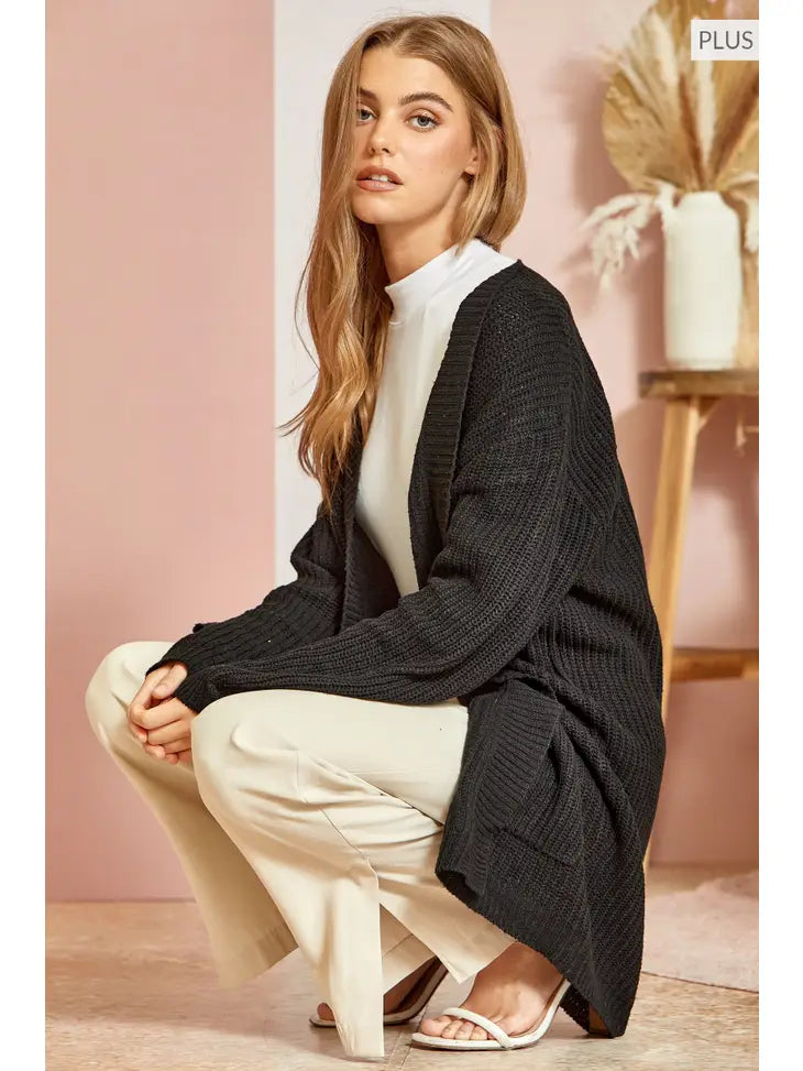 Long Sleeve Black Cardigan with Pockets
