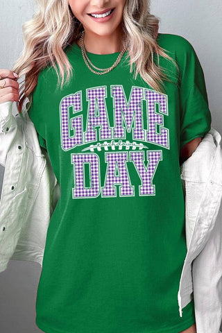 COLORBEAR - Purple Gingham Game Day Graphic Heavy Cotton Tee