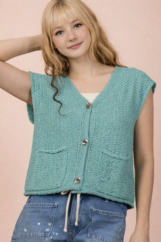 VERY J - 12W3377N-Button Down Knit Sweater Vest