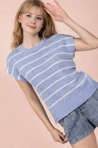 VERY J - 12W3319N-Striped Knit Sweater Vest Top