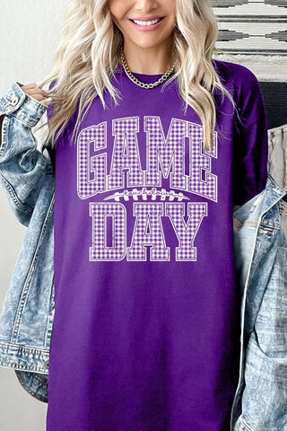 COLORBEAR - Purple Gingham Game Day Graphic Heavy Cotton Tee