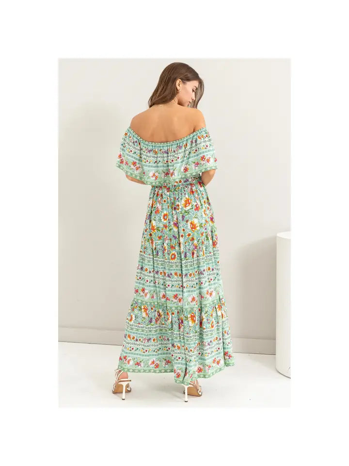 Floral Print Off Shoulder Maxi Dress