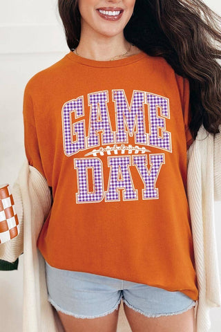 COLORBEAR - Purple Gingham Game Day Graphic Heavy Cotton Tee