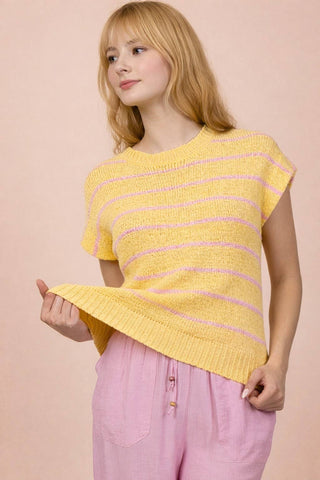 VERY J - 12W3319N-Striped Knit Sweater Vest Top