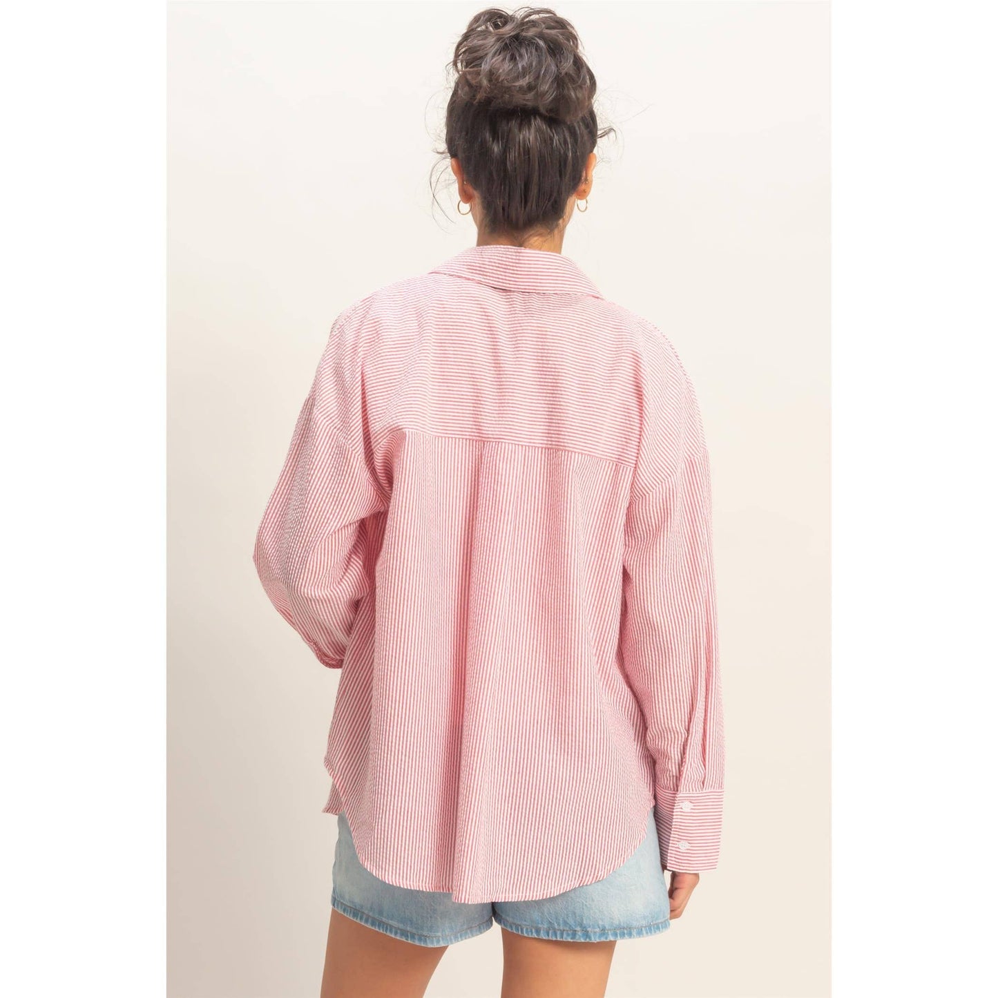 Red Striped Button-Up Shirt