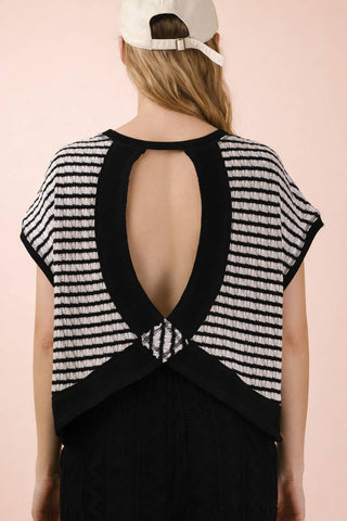 VERY J - NT12605-Open Back Striped Textured Knit Top