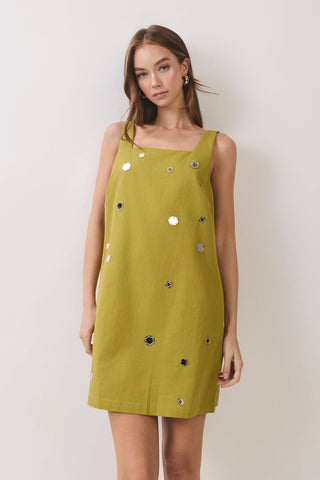 Brown Mirror Embellished Mini Dress