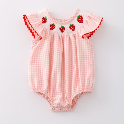Strawberry Smocked Baby Romper
