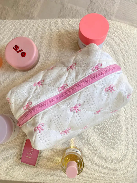 Embroidered Bow Large Cosmetic Bag
